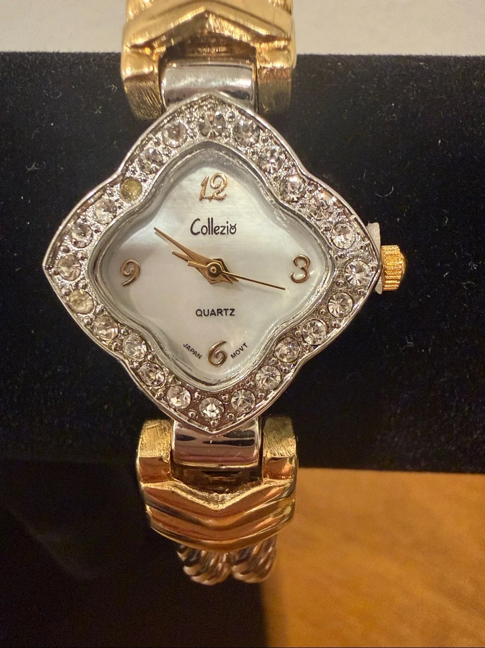 Collezio Two-Tone Rhinestone Cuff Quartz Bracelet Watch vintage women’s
